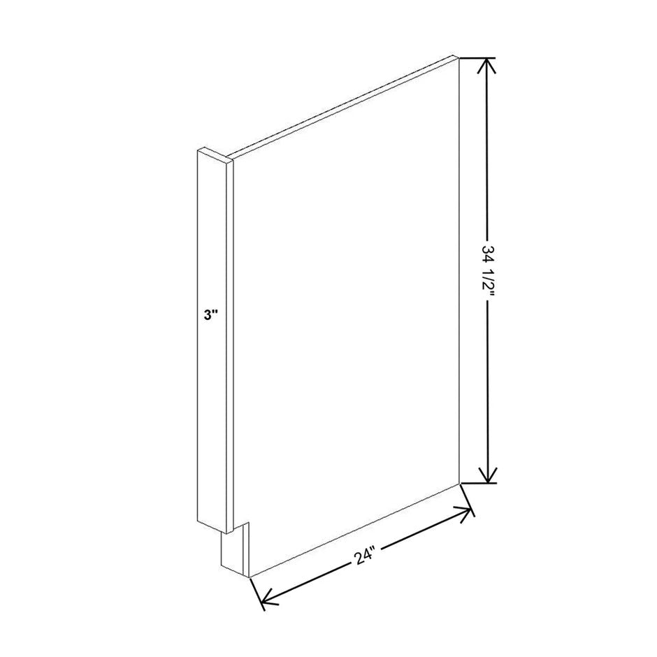 Dishwasher Panel with Return Filler (L/R) 3W x 34-1/2H x 24D technical diagram
