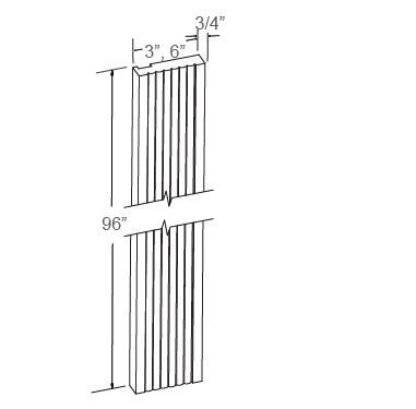 Fluted Filler 3W x 96H x 3/4D technical diagram
