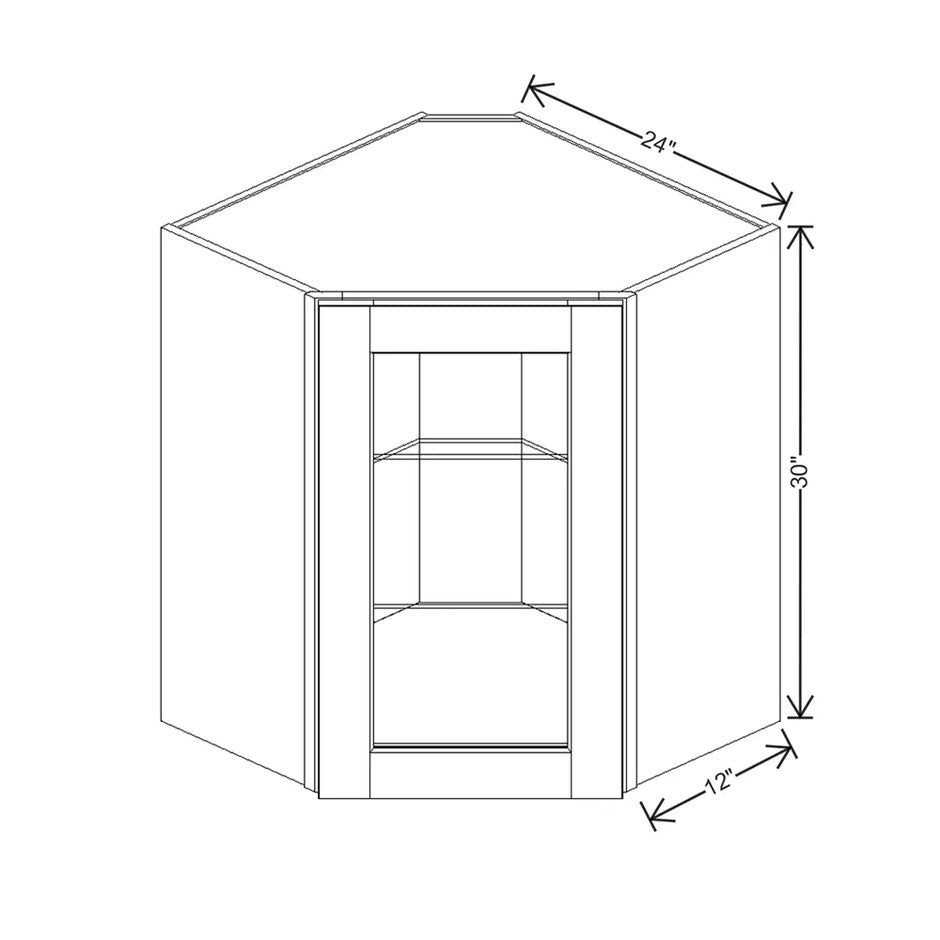 Wall Diagonal Corner Glass Insert Door 30" H & 36" H technical diagram