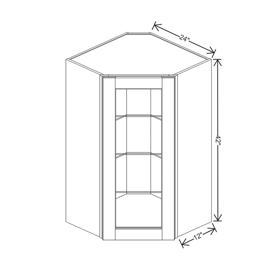 JK-S8-WMDC2442H – Wall Diagonal Corner Glass Insert Door 42" H – S8 – White Shaker